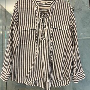 Madewell striped shirt with lace up detail.